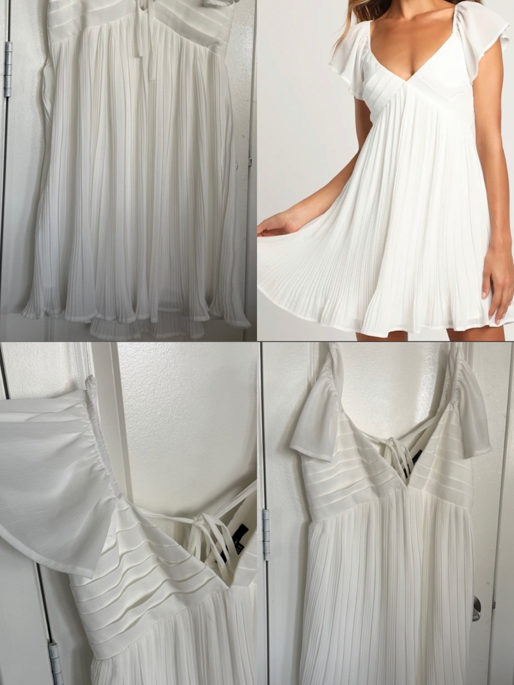 Lulus Bridal White Pleated Flutter Sleeve Mini Dress